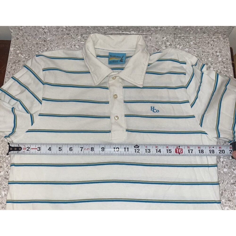 Abercrombie Fitch Polo Shirt Mens Large White Blue Green Pin Stripe Sailboat Tag - Picture 4 of 8